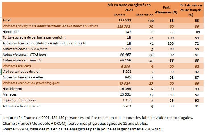 Mis en cause des victimes de violences conjugales enregistrés en 2021